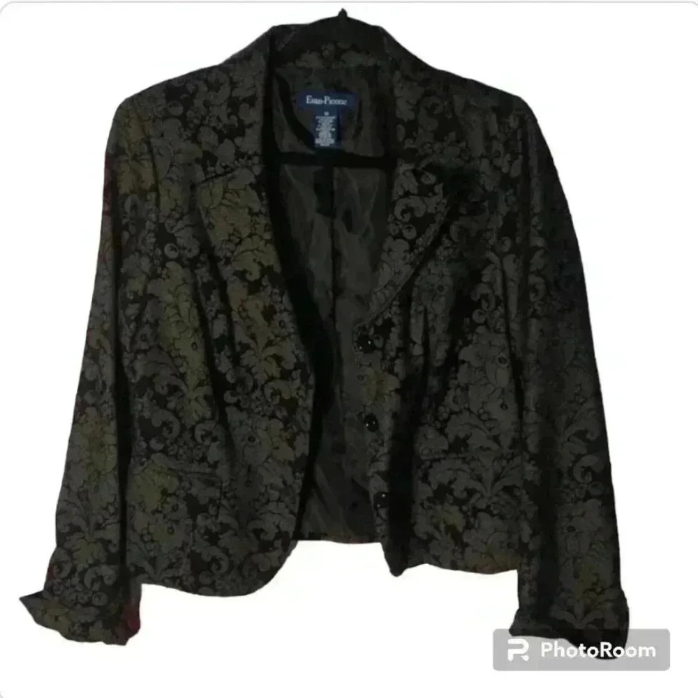 Evan Picone Black and Gray Floral Print Blazer - Picture 1 of 3